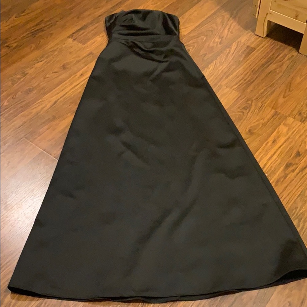 Floor length strapless black dress